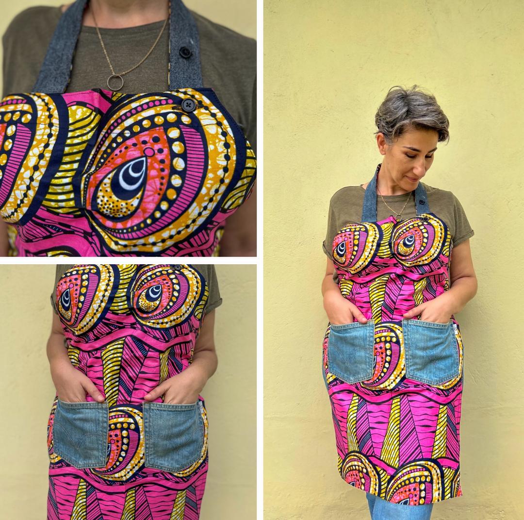 Apron with Repurposed Denim Pockets