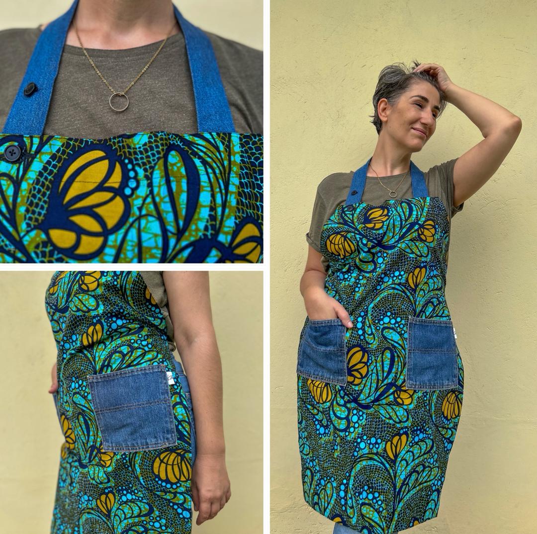 Apron with Repurposed Denim Pockets