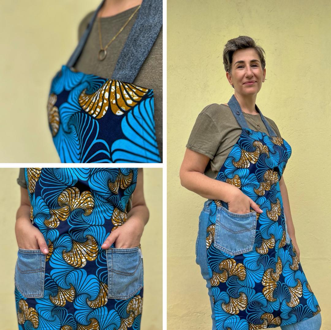 Apron with Repurposed Denim Pockets