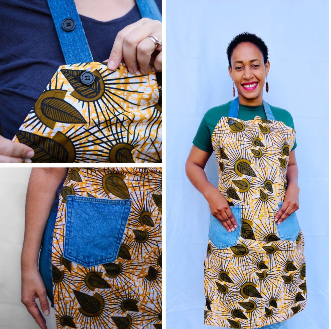 Apron with Repurposed Denim Pockets