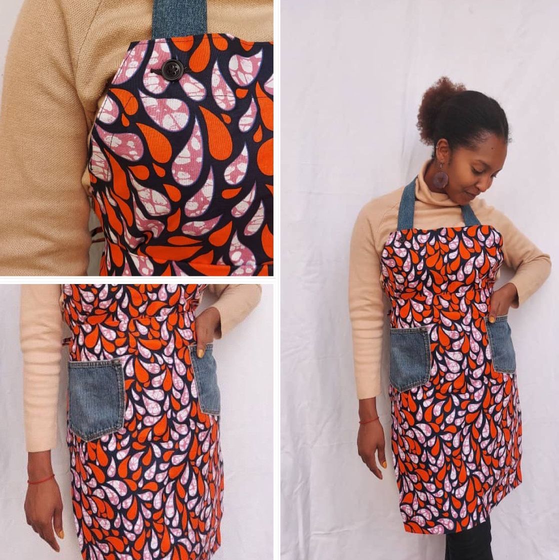 Apron with Repurposed Denim Pockets