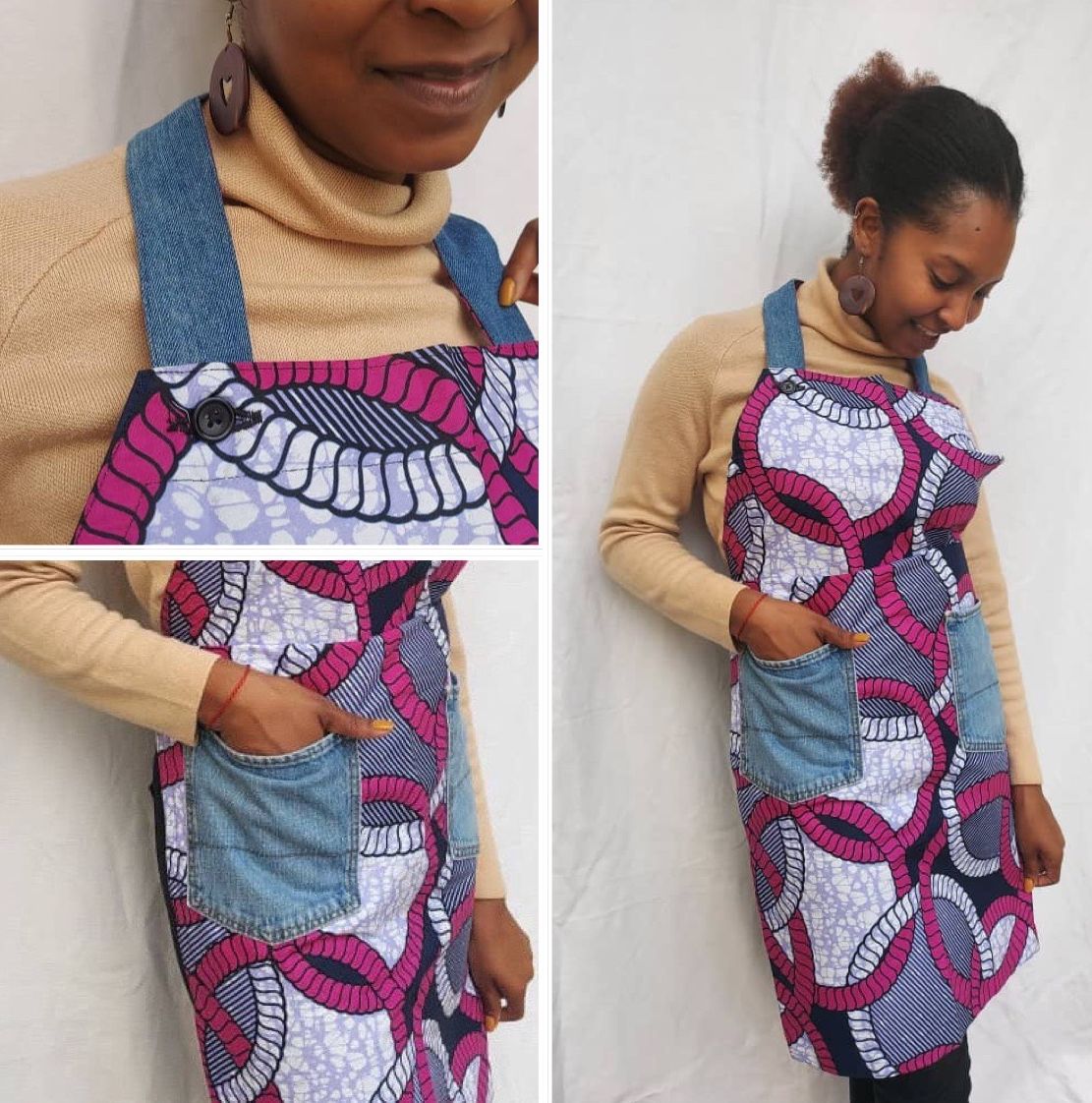 Apron with Repurposed Denim Pockets