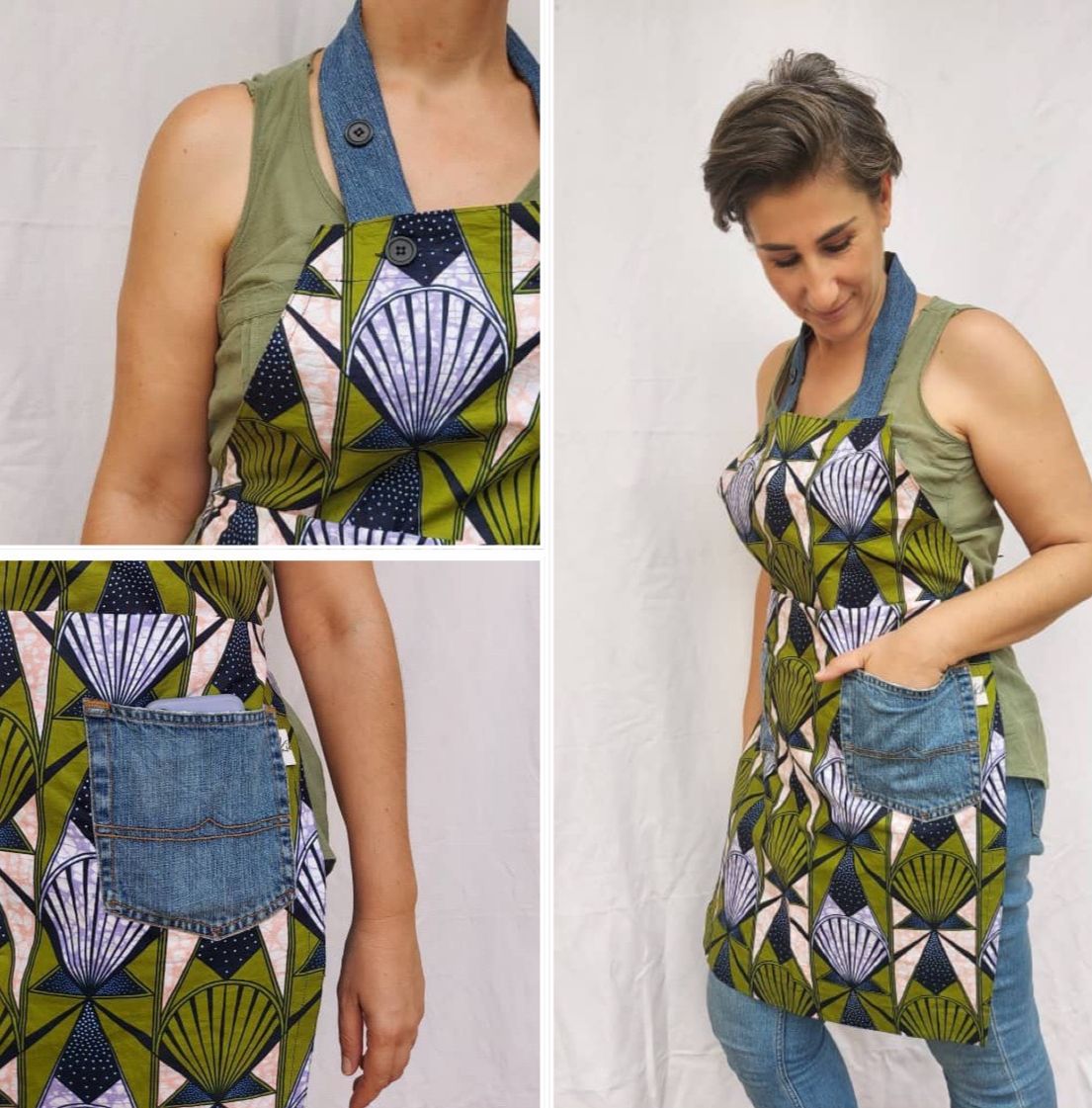 Apron with Repurposed Denim Pockets