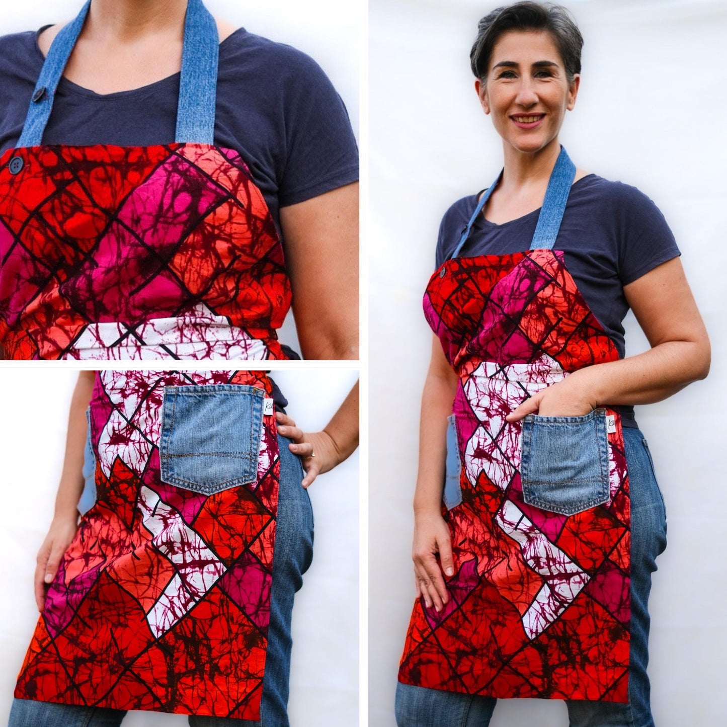 Apron with Repurposed Denim Pockets