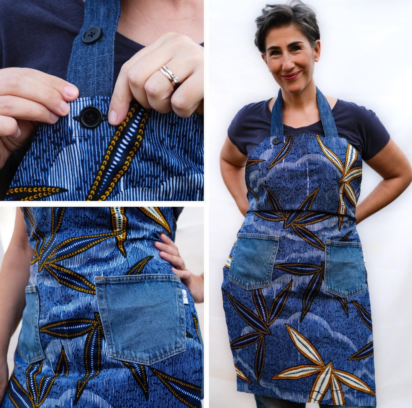 Apron with Repurposed Denim Pockets