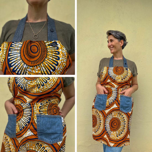 Apron with Repurposed Denim Pockets